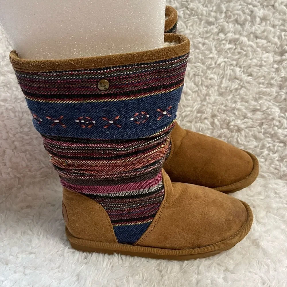 KOOLABURRA MYKA CHESTNUT SUEDE TRIBAL KILIM BOHO BOOTS SZ 5